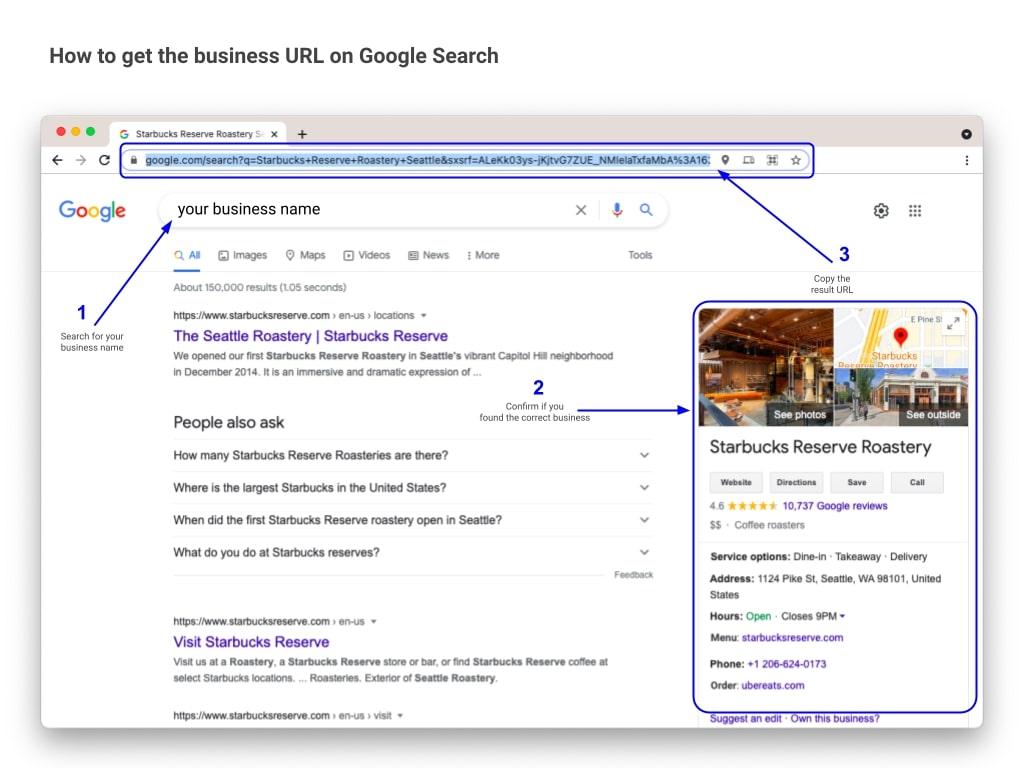 How to get the business URL on Google Search
